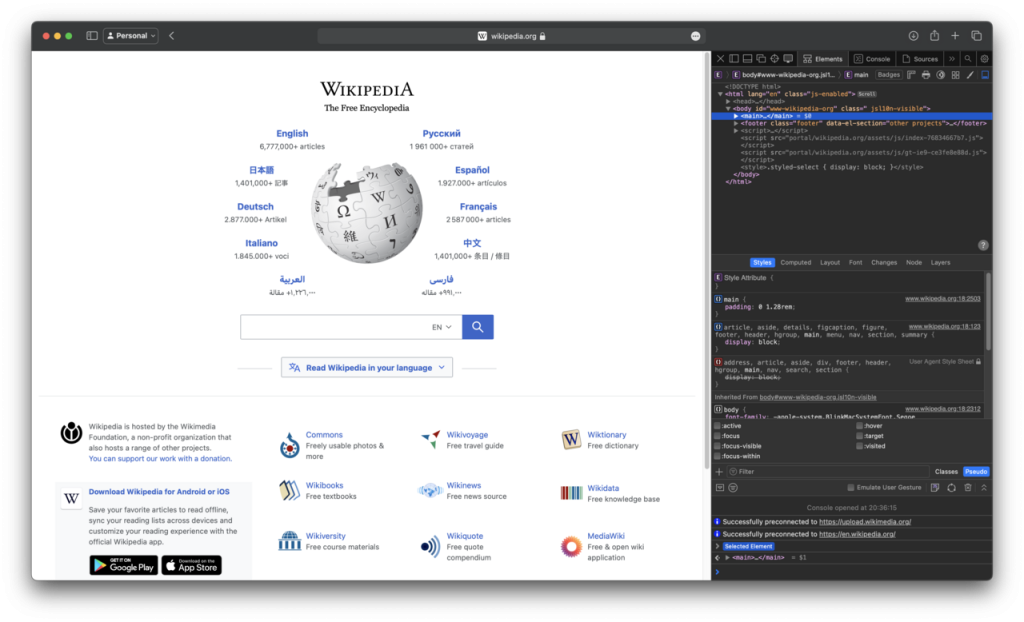 professionnels du — Safari's Web Inspector in macOS Sonoma