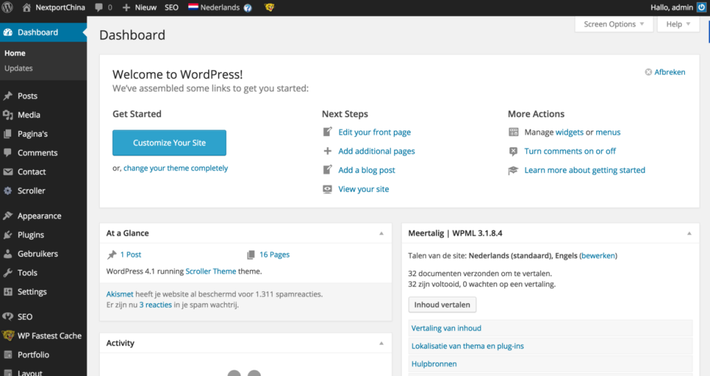 régulation WordPress — WordPress 4 admin dashboard WPML-nl