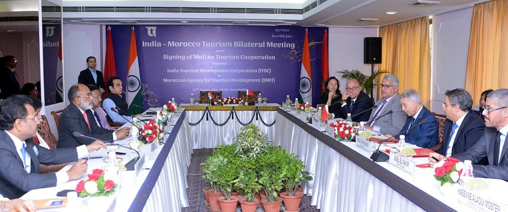Tourisme Maroc — The Minister of State for Tourism (IC), Shri Alphons Kannanthanam and the Tourism Minister of Morocco, Mr. Mohamed Sajid along with the Ministry officials, at the India - Morocco Tourism Bilateral meeting, in New Delhi